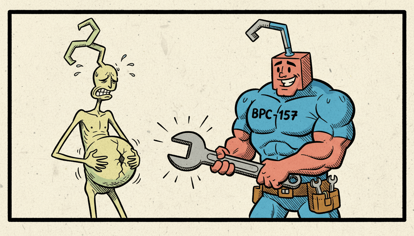 GLP-1 BPC-157 stack — comic illustration