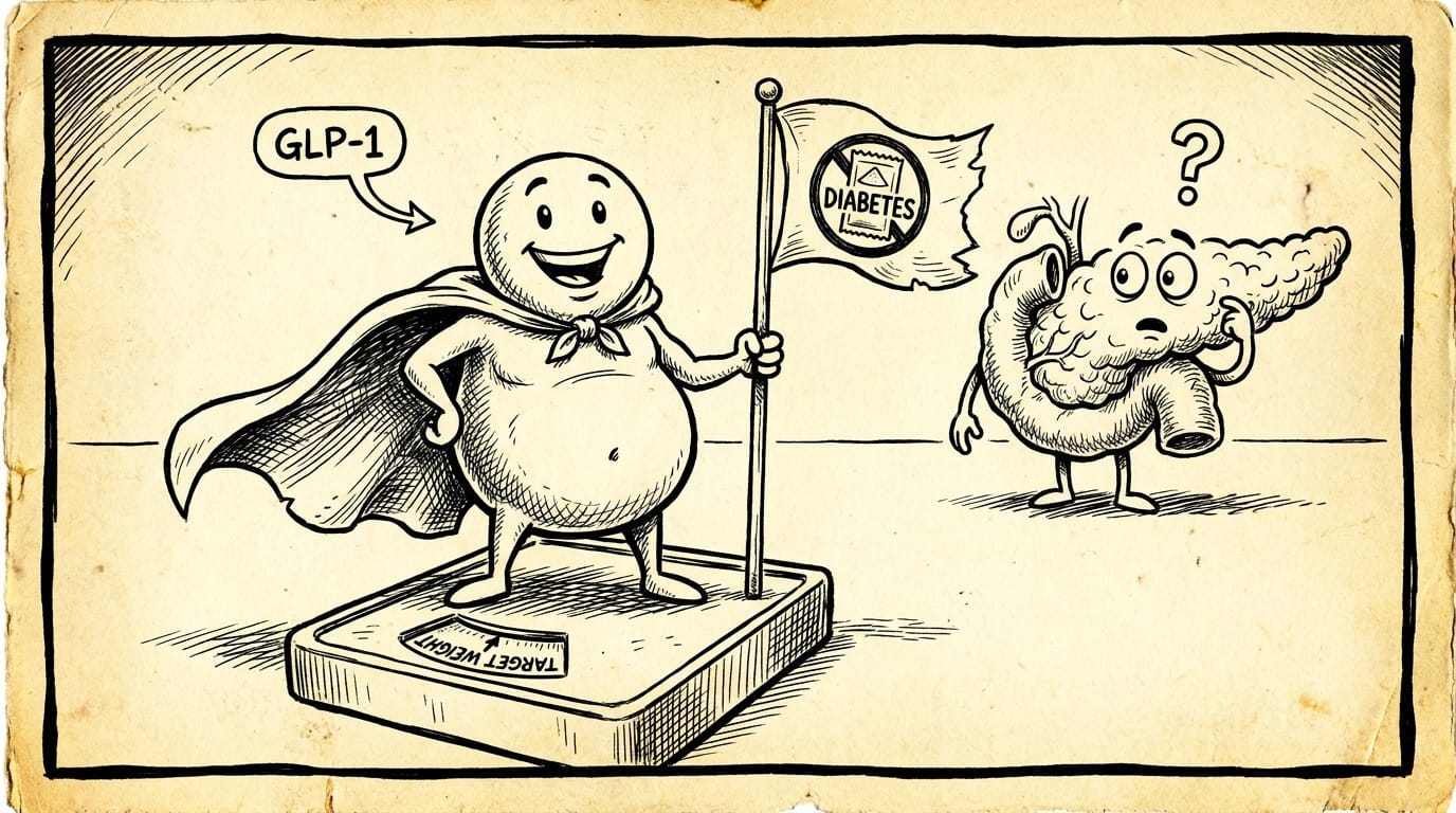 GLP-1 weight loss diabetes — comic illustration